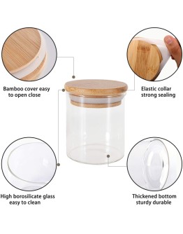 Комплект 3бр стъклени буркана с бамбуков капак